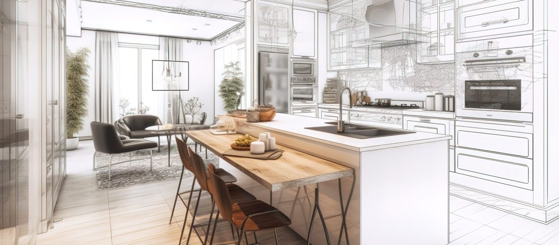Stylish kitchen interior with modern furniture